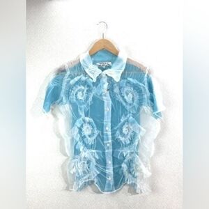 Yoshiki Hishinuma polyester blue button up blouse